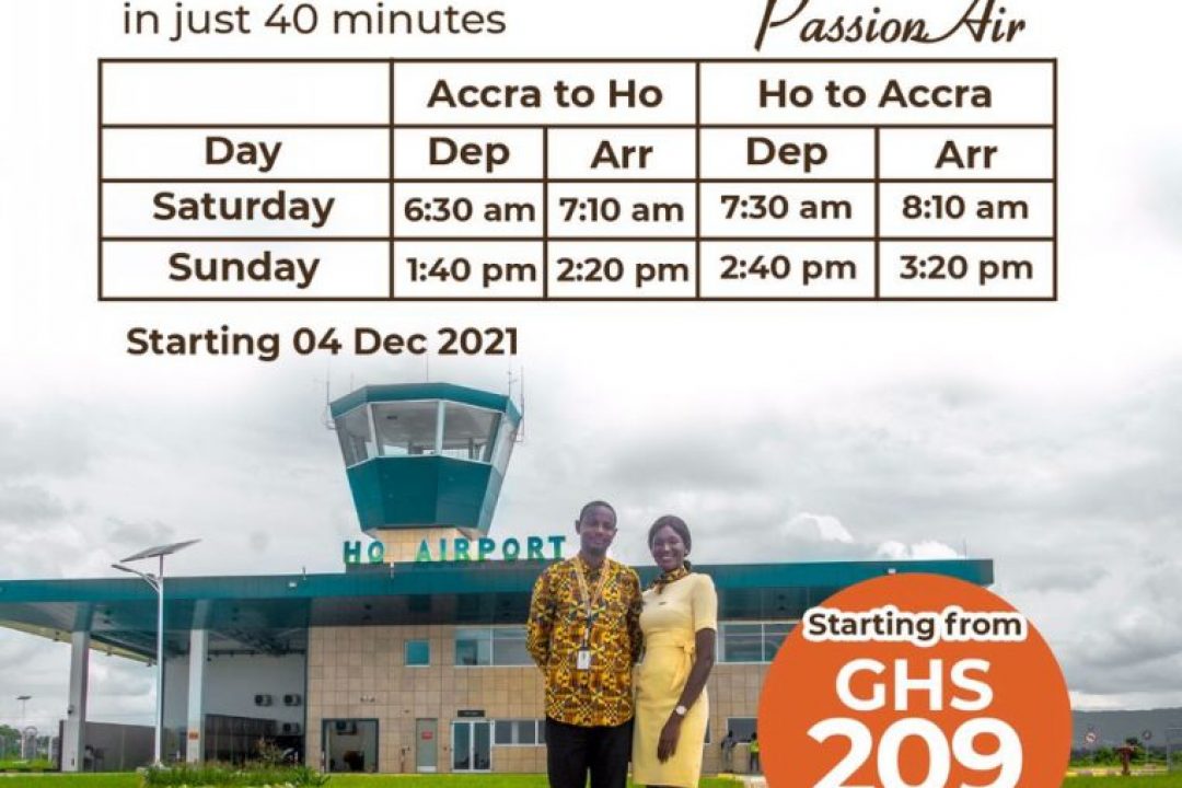 Passionair flies twice weekly to Ho coming December 2021